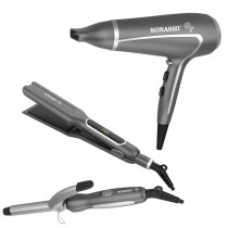 Sonashi 3 In 1 Hair Dressing Set Hair Dryer Staightener And Curler, Grey