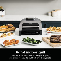 Ninja DG551 Foodi Smart Xl 6-In-1 Indoor Grill With Air Fry, Roast, Bake, Broil, And Dehydrate, Foodi Smart Thermometer, 2Nd Generation, Black/Silver