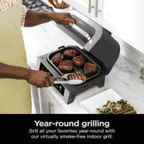 Ninja DG551 Foodi Smart Xl 6-In-1 Indoor Grill With Air Fry, Roast, Bake, Broil, And Dehydrate, Foodi Smart Thermometer, 2Nd Generation, Black/Silver