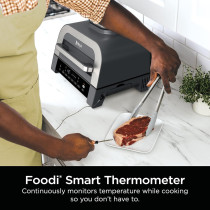 Ninja DG551 Foodi Smart Xl 6-In-1 Indoor Grill With Air Fry, Roast, Bake, Broil, And Dehydrate, Foodi Smart Thermometer, 2Nd Generation, Black/Silver