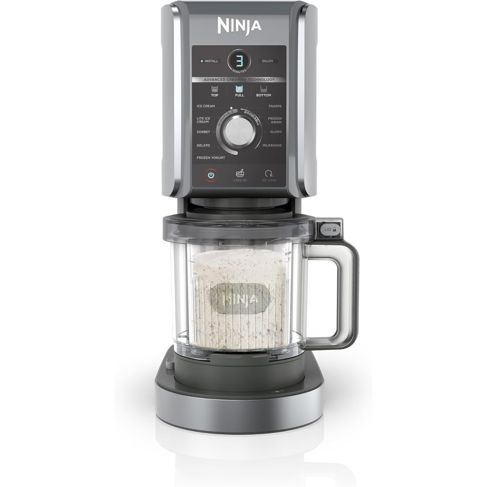 Ninja Creami Deluxe Ice Cream Maker And Frozen Dessert Maker With 3 Tubs, 10 Functions, Makes Ice Cream, Gelato, Sorbet, Frozen Yoghurt, Milkshakes, Slushi And More, 2-In-1 Flavour Option, Silver/Black, NC501ME