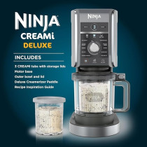 Ninja Creami Deluxe Ice Cream Maker And Frozen Dessert Maker With 3 Tubs, 10 Functions, Makes Ice Cream, Gelato, Sorbet, Frozen Yoghurt, Milkshakes, Slushi And More, 2-In-1 Flavour Option, Silver/Black, NC501ME