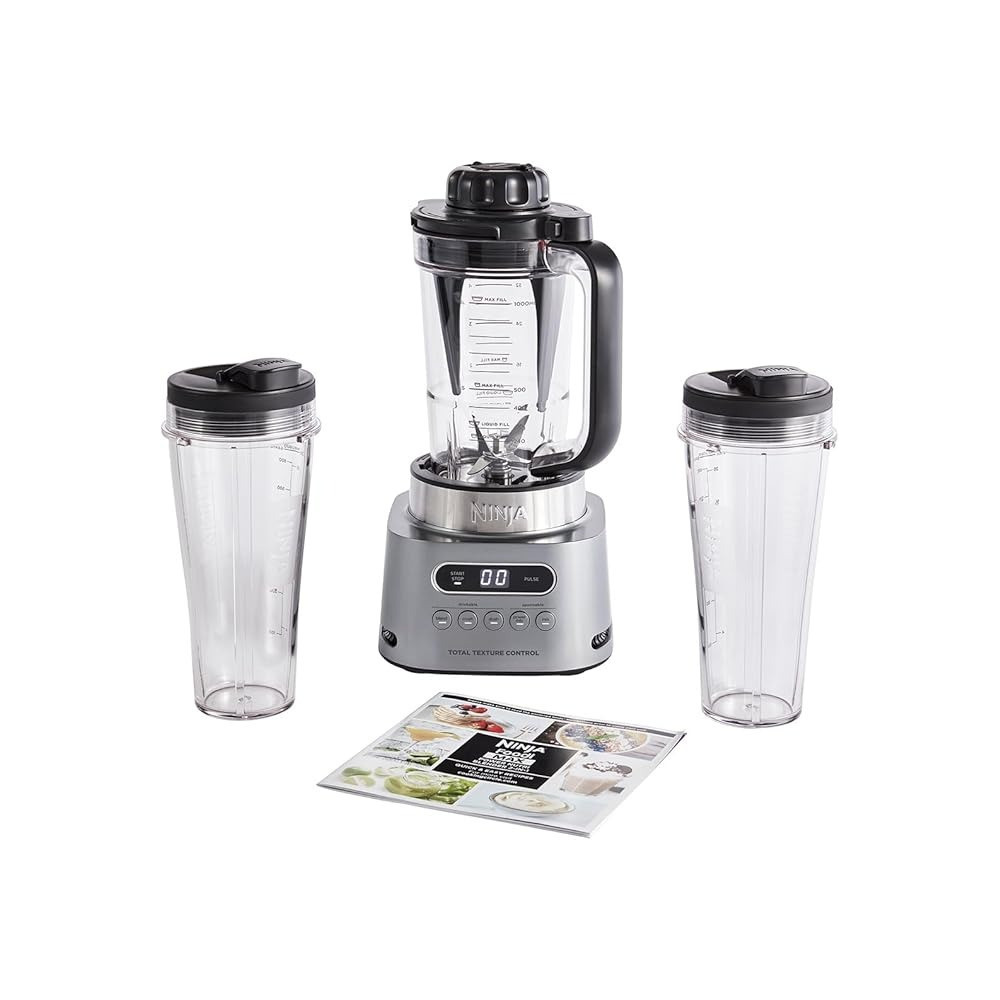 Ninja Foodi Max Power Nutri Blender 2-In-1, Blend Smoothie Bowls, Thick Spreads And Frozen Drinks, Automatic Programs, Smarttorque, 1L Jug With Power Paddle, 2X 700Ml Cups, 1100W, Silver, CB150ME