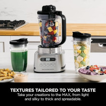 Ninja Foodi Max Power Nutri Blender 2-In-1, Blend Smoothie Bowls, Thick Spreads And Frozen Drinks, Automatic Programs, Smarttorque, 1L Jug With Power Paddle, 2X 700Ml Cups, 1100W, Silver, CB150ME