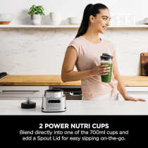 Ninja Foodi Max Power Nutri Blender 2-In-1, Blend Smoothie Bowls, Thick Spreads And Frozen Drinks, Automatic Programs, Smarttorque, 1L Jug With Power Paddle, 2X 700Ml Cups, 1100W, Silver, CB150ME