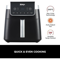 Ninja Air Fryer Max Pro, 6.2L, Uses No Oil, Large Square Single Drawer, Roast, Bake, Air Fry, Family Size, Digital, Cook From Frozen, Non-Stick, Dishwasher Safe Basket And Crisper Plate, Black, AF180ME