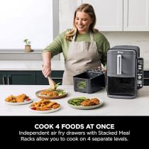 Ninja Double Stack Xl Air Fryer, Vertical Dual Drawer Air Fryer With 4 Cooking Levels, 2 Drawers And 2 Racks, Space Saving Design, 9.5L Capacity, 6 Cooking Functions, 8 Portions, Grey, SL400ME