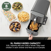 Ninja Double Stack Xl Air Fryer, Vertical Dual Drawer Air Fryer With 4 Cooking Levels, 2 Drawers And 2 Racks, Space Saving Design, 9.5L Capacity, 6 Cooking Functions, 8 Portions, Grey, SL400ME