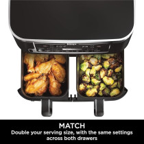 Ninja Foodi Max Dual Zone Air Fryer, Smart Cook System, 9.5L, 2 Drawers, 6 Functions, Grey, AF451UK