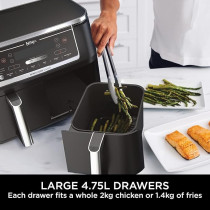 Ninja Foodi Max Dual Zone Air Fryer, Smart Cook System, 9.5L, 2 Drawers, 6 Functions, Grey, AF451UK