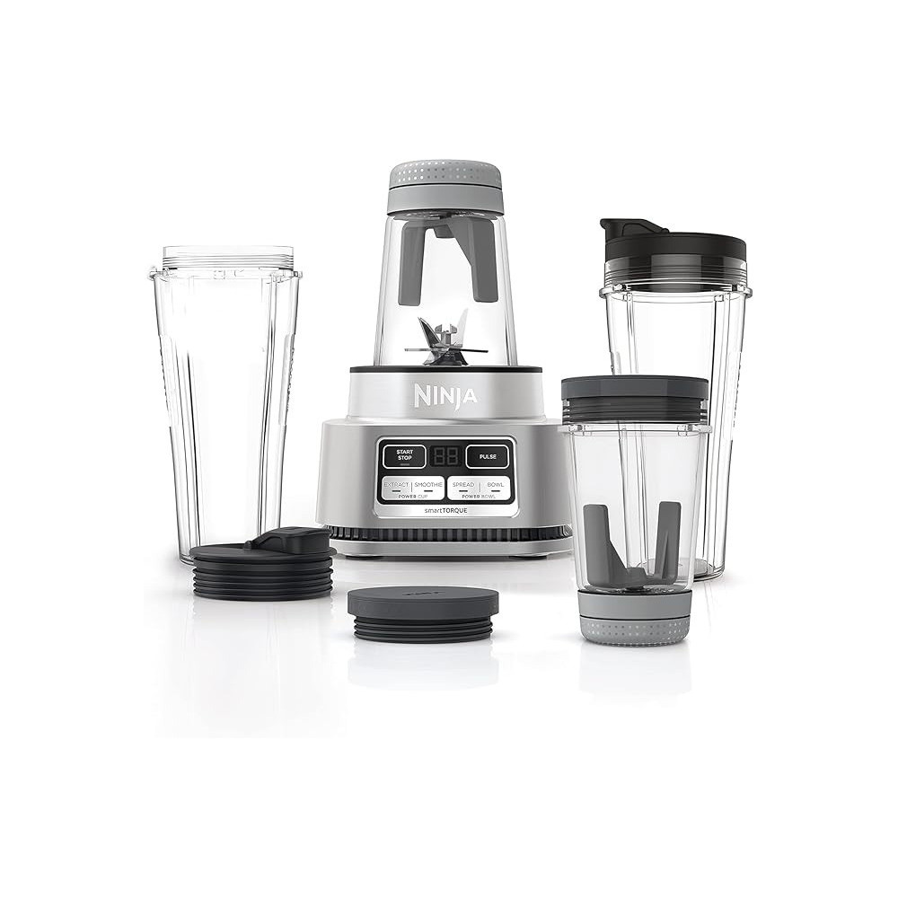 Ninja Foodi Power Nutri Blender 2 In 1, Blend Smoothie Bowls, Thick Spreads And Frozen Drinks, Automatic Programs, 700Ml Cup And 400Ml Bowl With With Power Paddle, 1100W, Silver, CB102ME