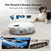Ecovacs Deebot N30 Pro Omni Robot Vacuum Cleaner With Mop Function, 10000 Pa Suction Power, Zerotangle 2.0 Technology, Truedge Edge Cleaning, 60 Degree C Hot Water Mop Cleaning, Hot Air Drying, White