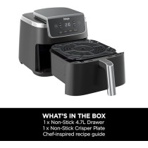 Ninja Air Fryer Pro 4.7L, Single Drawer, 4-In-1, Air Fry, Roast, Reheat, Dehydrate, Cooks 1-2 Portions, Digital, Cook From Frozen, Non-Stick Drawer And Crisper Basket, 2000W, Black, AF140ME