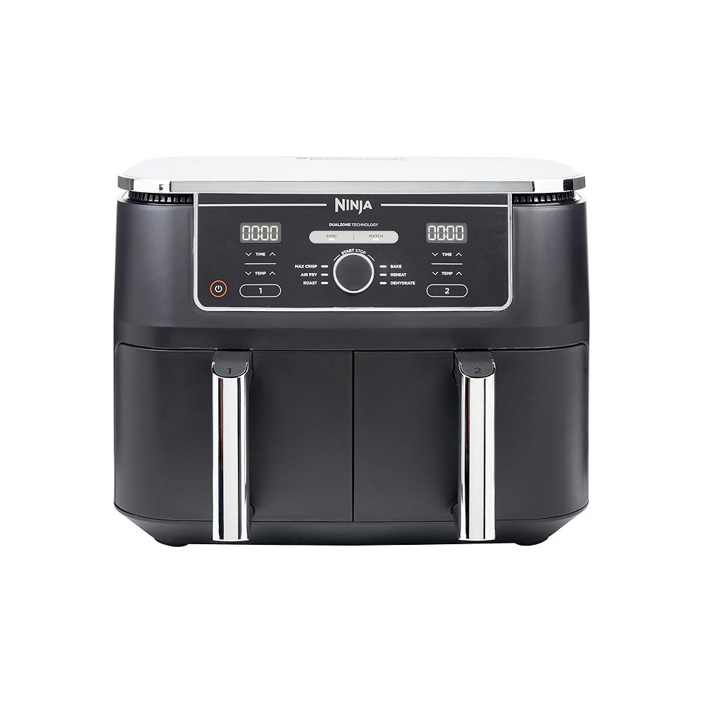 Ninja Foodi Max Dual Zone Digital Air Fryer, 2 Drawers, 9.5L, 6-In-1, Uses No Oil, Air Fry, Max Crisp, Roast, Bake, Reheat, Dehydrate, Cook 8 Portions, Non-Stick Dishwasher Safe Baskets, Black, AF400ME