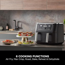 Ninja Foodi Max Dual Zone Digital Air Fryer, 2 Drawers, 9.5L, 6-In-1, Uses No Oil, Air Fry, Max Crisp, Roast, Bake, Reheat, Dehydrate, Cook 8 Portions, Non-Stick Dishwasher Safe Baskets, Black, AF400ME