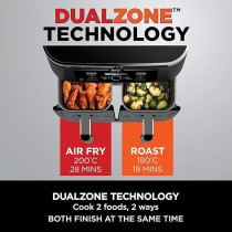 Ninja Foodi Max Dual Zone Digital Air Fryer, 2 Drawers, 9.5L, 6-In-1, Uses No Oil, Air Fry, Max Crisp, Roast, Bake, Reheat, Dehydrate, Cook 8 Portions, Non-Stick Dishwasher Safe Baskets, Black, AF400ME