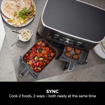 Ninja Foodi Max Dual Zone Digital Air Fryer, 2 Drawers, 9.5L, 6-In-1, Uses No Oil, Air Fry, Max Crisp, Roast, Bake, Reheat, Dehydrate, Cook 8 Portions, Non-Stick Dishwasher Safe Baskets, Black, AF400ME