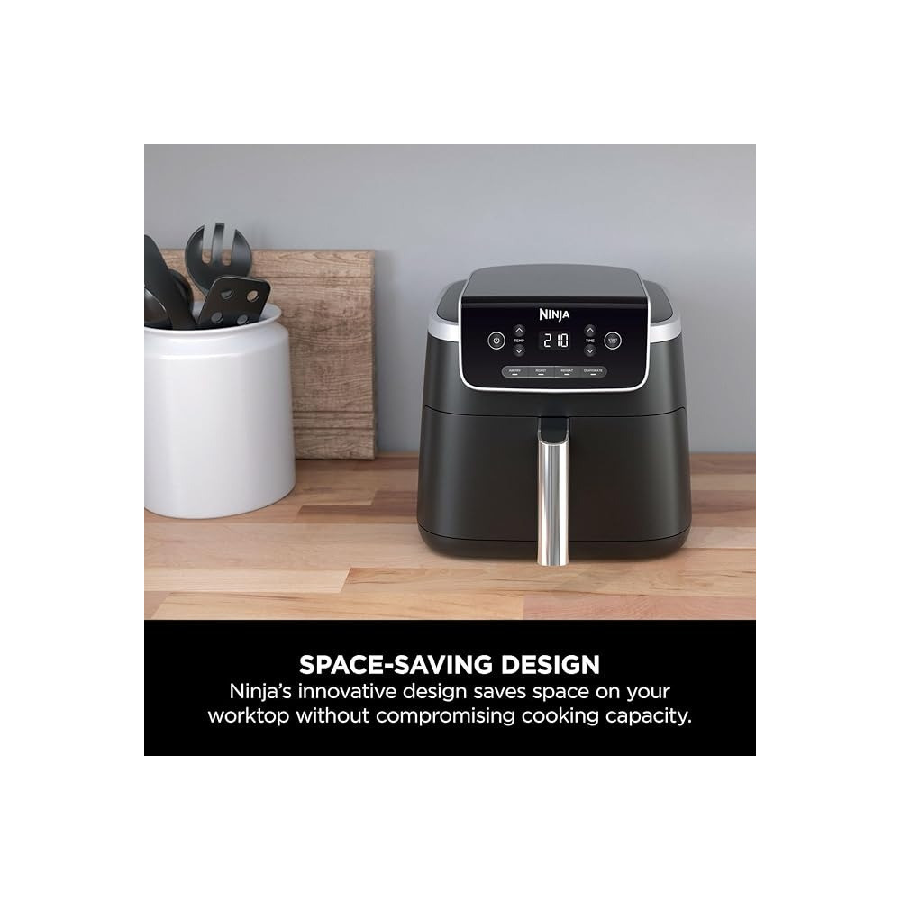 Ninja Air Fryer Pro 4.7L, Single Drawer, 4-In-1, Air Fry, Roast, Reheat, Dehydrate, Cooks 1-2 Portions, Digital, Cook From Frozen, Non-Stick Drawer And Crisper Basket, 2000W, Black, AF140ME