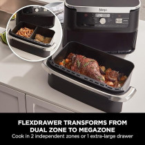Ninja Foodi Flexdrawer Air Fryer, Dual Zone With Removable Divider, Large 10.4L Drawer, 7-In-1, Air-Fryer Uses No Oil, Air Fry, Roast, Bake, Max Crisp, Non-Stick Dishwasher Safe Parts, Black AF500ME