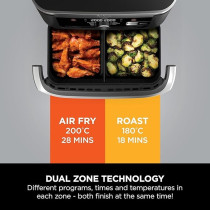 Ninja Foodi Flexdrawer Air Fryer, Dual Zone With Removable Divider, Large 10.4L Drawer, 7-In-1, Air-Fryer Uses No Oil, Air Fry, Roast, Bake, Max Crisp, Non-Stick Dishwasher Safe Parts, Black AF500ME