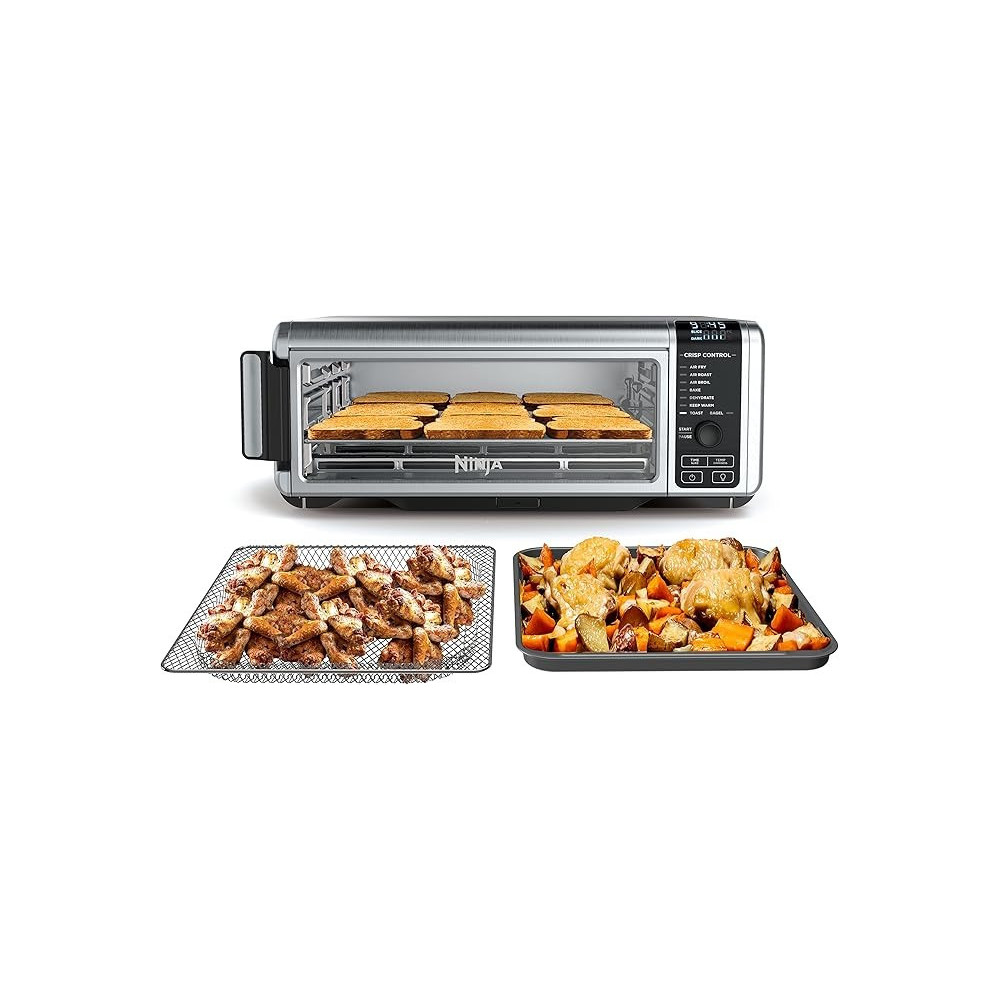 Ninja SP101 Digital Air Fry Countertop Oven With 8-In-1 Functionality, Flip Up And Away Capability For Storage Space, With Air Fry Basket, Wire Rack And Crumb Tray, Silver
