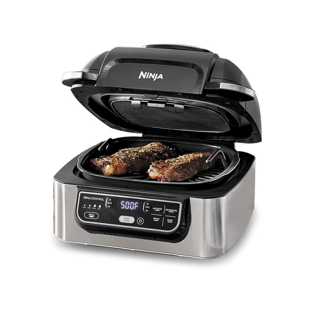 Ninja Foodi AG301 5 In 1 Indoor Electric Countertop Grill With 4 Quart Air Fryer, Roast, Bake, Dehydrate, And Cyclonic Grilling Technology, 1760 Watts, Silver/Black