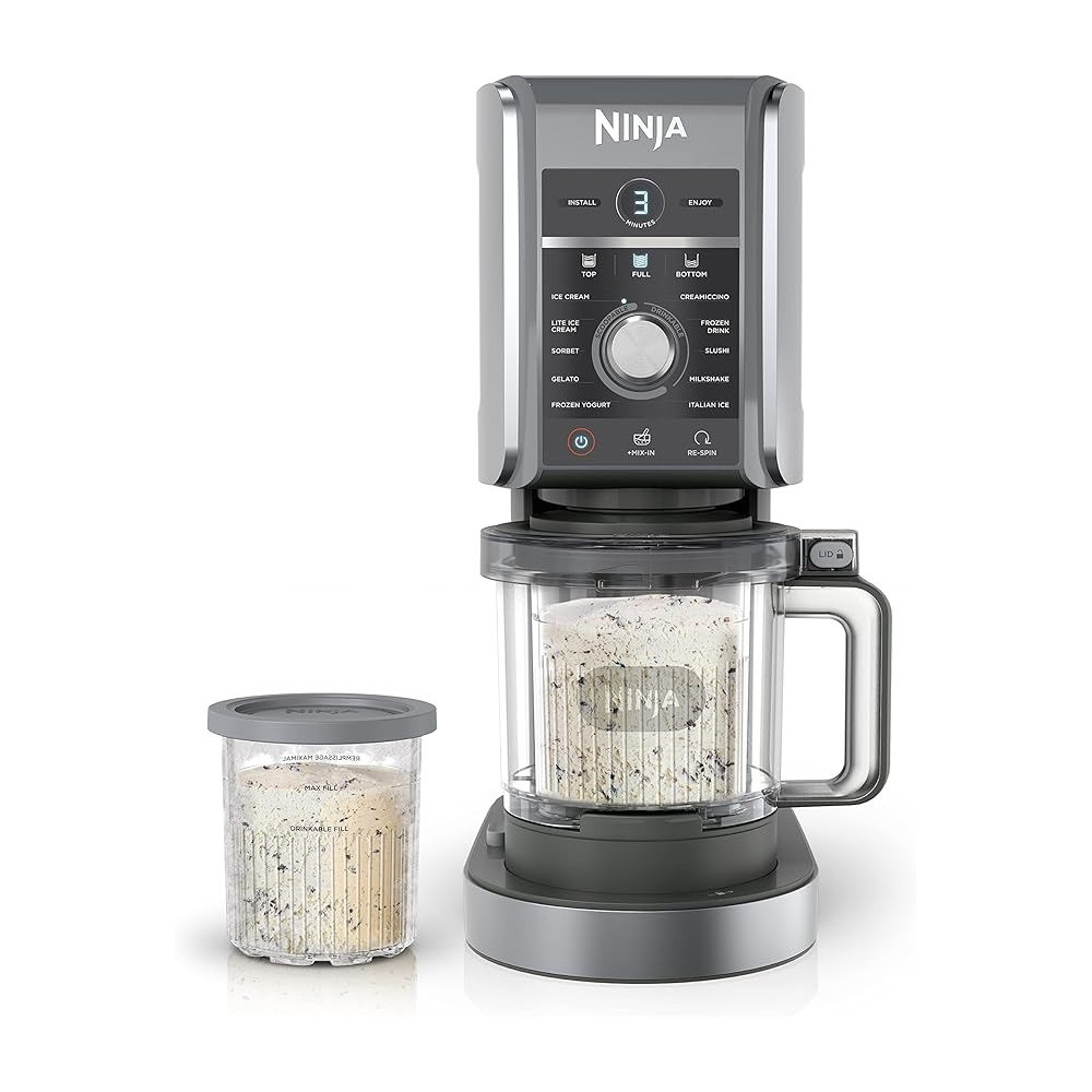 Ninja NC501 Creami Deluxe 11-In-1 Ice Cream And Frozen Treat Maker For, Sorbet, Milkshakes, Drinks More, 11 Programs, With 2 Xl Family Size Pint Containers, Perfect Kids, Silver, 2 Quarts