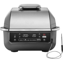 Ninja 5-In-1 Indoor Grill And Air Fryer, 5 Cooking Functions, Make Up To 4 Burgers, 5.7L Capacity, Low Smoke, Includes Digital Meat Thermometer, Black/Silver, EG351ME