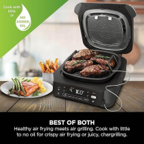 Ninja 5-In-1 Indoor Grill And Air Fryer, 5 Cooking Functions, Make Up To 4 Burgers, 5.7L Capacity, Low Smoke, Includes Digital Meat Thermometer, Black/Silver, EG351ME