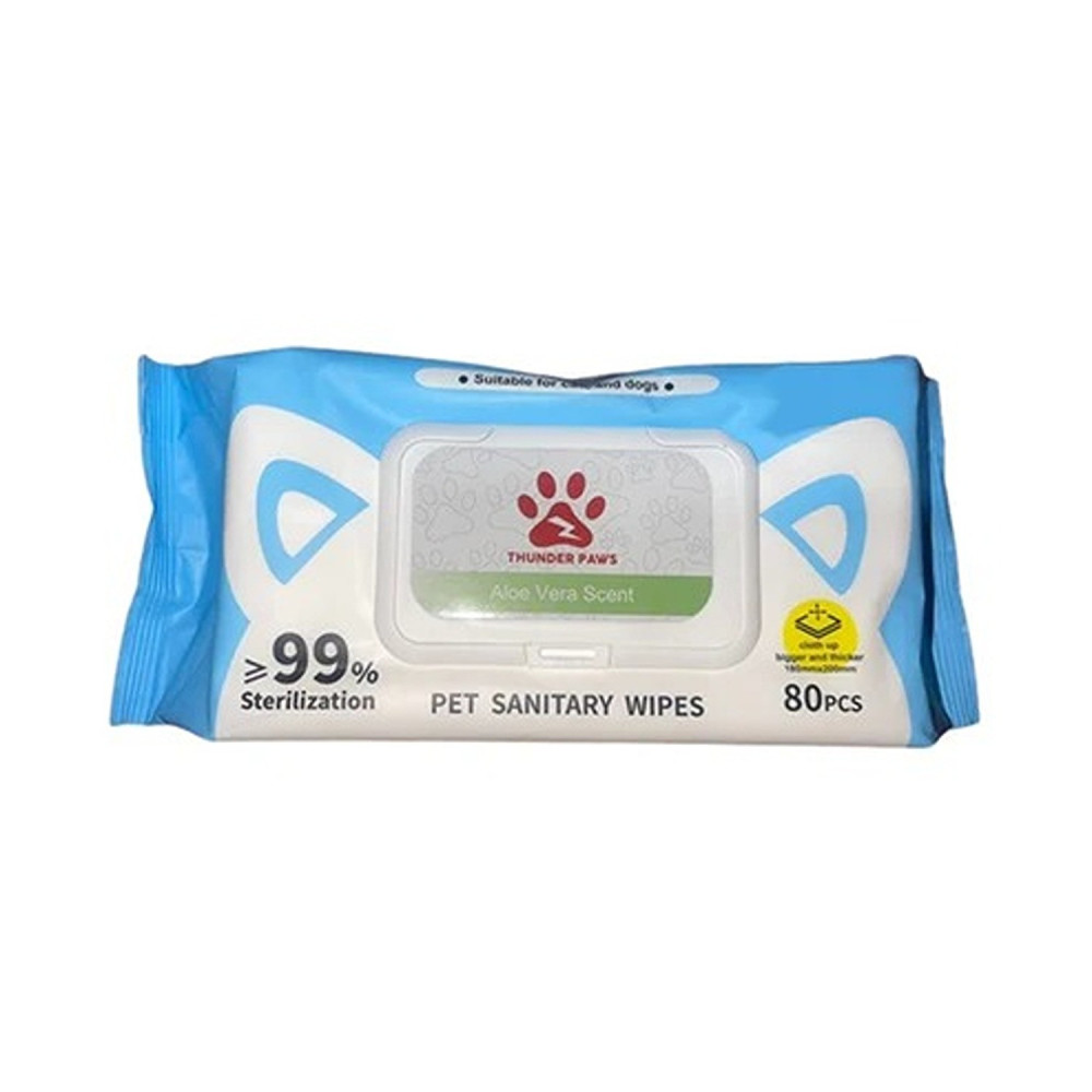 Thunder Paws 80 Pieces Aloe Vera Sanitary Pet Wipes Suitable for Cats and Dogs