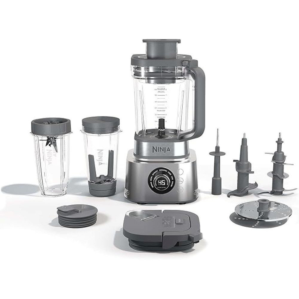 Ninja Foodi Power Nutri Blender 4-In-1, Slice, Grate And Chop, Blend Smoothie Bowls, Spreads And Drinks, Automatic Programs, 2.1L Jug, 700Ml Cup And 530Ml Xl Bowl With Power Paddle, 1200W, Silver, CB400ME