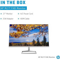 HP M27f Ultraslim Monitor 27 Inch, Full HD 1080p, 75hz Refresh Rate 2 x HDMI, 1 x VGA Blue Light Filter, Anti Glare, Tilt Adjutsment, Flicker Free, 178 Degree Ultra Wide Viewing Angle, Silver And Black