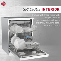 Hoover Freestanding Dishwasher, 15 Place Settings, 10 Programs, Full Touch Controls, Delay Start, Child Lock, Steel, Inox HDW-V1015-S