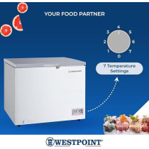 Westpoint 250L Gross 190L Net, Single Door Chest Freezer With Wire Storage Basket, Energy Efficiency Cooling, Adjustable Temperature, Lock And Key Suitable For Home And Restaurants, White WBXN-2519EWGL