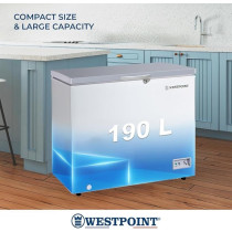 Westpoint 250L Gross 190L Net, Single Door Chest Freezer With Wire Storage Basket, Energy Efficiency Cooling, Adjustable Temperature, Lock And Key Suitable For Home And Restaurants, White WBXN-2519EWGL