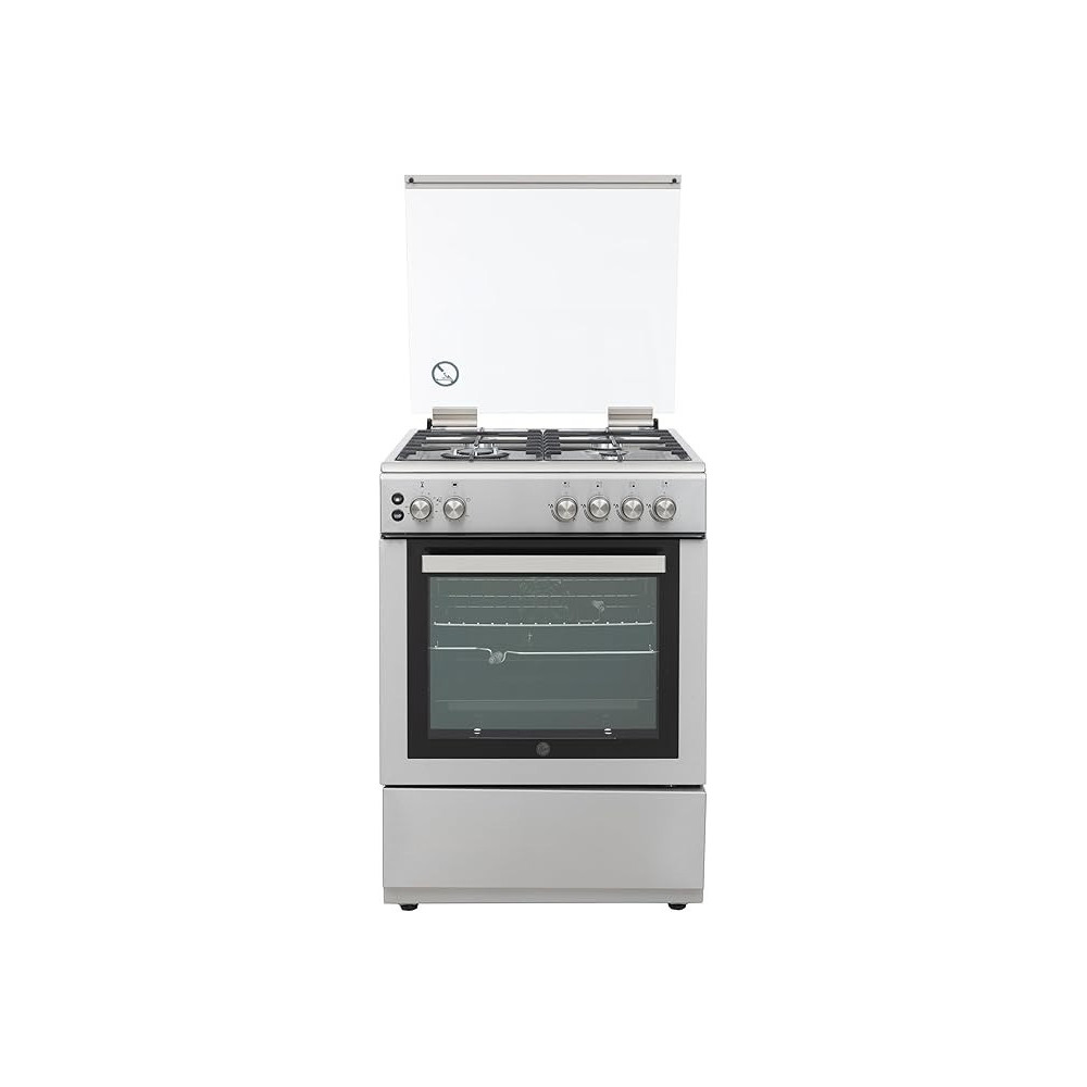 Hoover 60 x 60 Gas Cooker 4 Burners, Full Gas Oven And Grill, Rotisserie, Auto Ignition, Cast Iron Pan Support, Safety Features, Stainless Steel, HGC-V64G-SP