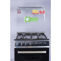 Westpoint Freestanding Full Gas Cooker 4 Burners Auto Ignition Full Safety Enamel Pan Support Stainless Steel Finish Rotisserie Grill And Oven Silver And Black, 60 x 63 x 80 Cm