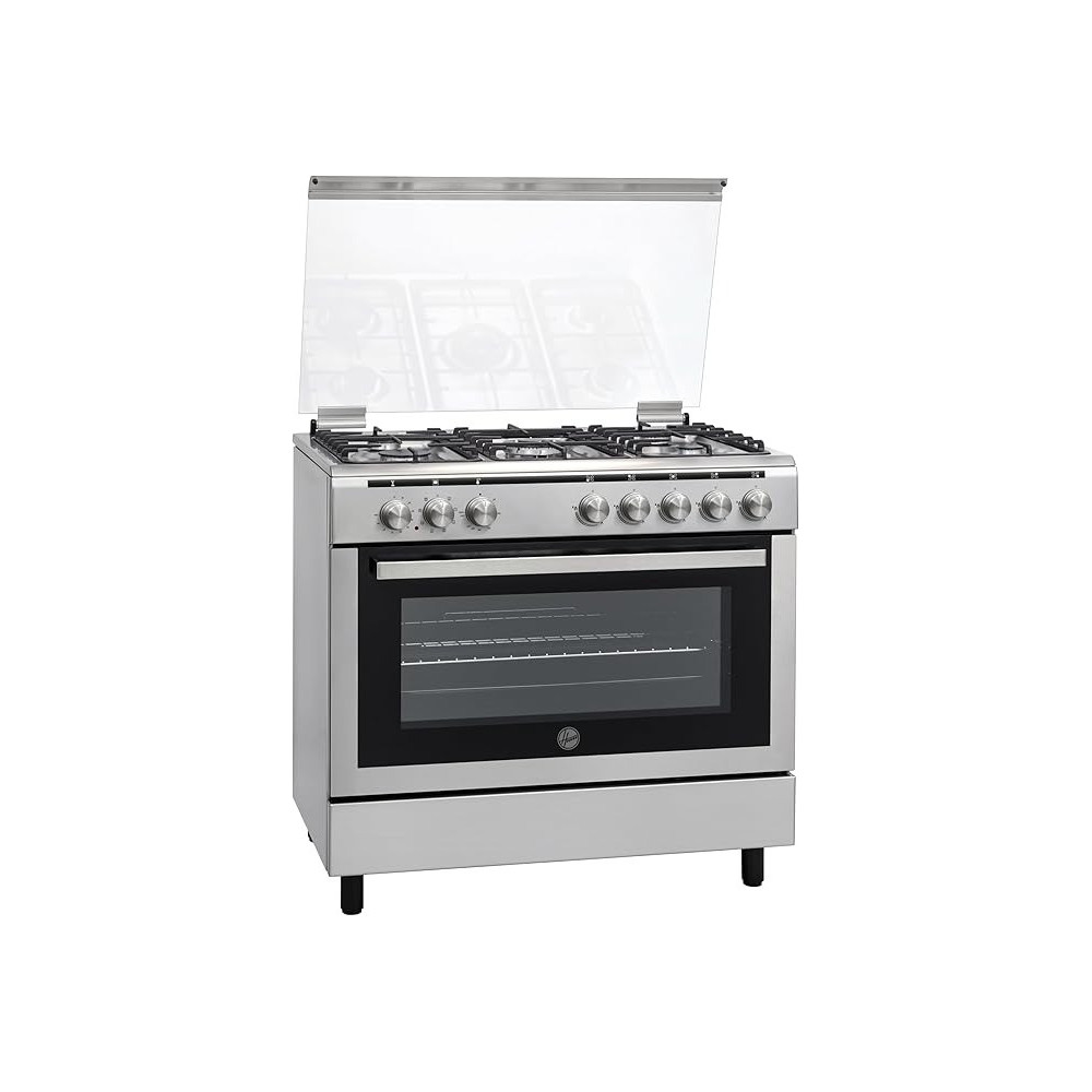 Hoover Freestanding Gas Cooker, 90 x 60 Cm, 5 Burner Gas Top, Electric Oven, Auto Ignition, Cooling Fan, Safety Features Stainless Steel, HMC-V95E-S