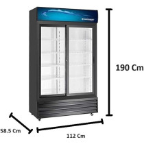 Westpoint Showcase Chiller 825 Litre Double Door, No Frost, Uniform Cooling, Self Closing Doors, Tempered Glass, Wire Shelves Top Canopy And Light, With Wheels, Metalic Hinges, Lock And Key, Spacious, Black