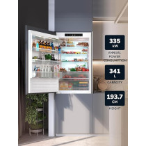 Millen Built-In Refrigerator, 341L Net Capacity, No Frost 2 Doors Fridge Freezer, Electronic Control, LED Backlight, Quick Cooling/Freezing, Ambient Lighting, Vacation Mode, MBIM 193.7D
