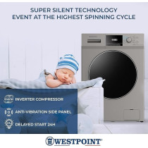 Westpoint Washer Dryer 8/5 Kg, Fully Automatic Front Load Combo Wash And Dry, 8 Kg Wash And 5 Kg Dry, 1400 RPM, 12 Wash Programs, Quick Wash In 15 Min And 4 Drying Program WDMT-81424ES, Silver