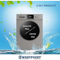 Westpoint Washer Dryer 8/5 Kg, Fully Automatic Front Load Combo Wash And Dry, 8 Kg Wash And 5 Kg Dry, 1400 RPM, 12 Wash Programs, Quick Wash In 15 Min And 4 Drying Program WDMT-81424ES, Silver