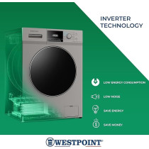 Westpoint Washer Dryer 8/5 Kg, Fully Automatic Front Load Combo Wash And Dry, 8 Kg Wash And 5 Kg Dry, 1400 RPM, 12 Wash Programs, Quick Wash In 15 Min And 4 Drying Program WDMT-81424ES, Silver