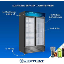 Westpoint 1200 Litres Showcase Chiller With Tempered Glass Self Closing Doors WPSN12017T2, Black