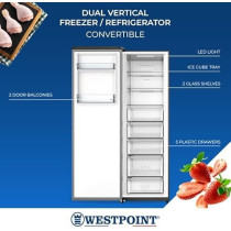 Westpoint 312 Liters Convertible Freezer To Fridge 2 In 1 (Dual Function) LED Display, 3 Star ESMA Rated, Energy Efficient, Fast Freezing, 61 x 59 x 185 Cm, WVM-3123EI