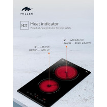 Millen 30Cm Built-In Ceramic Hob With Booster And Italian Glass, MEH 303 BL
