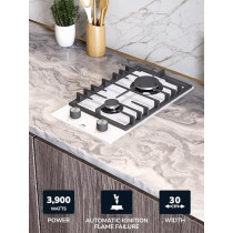 Millen 30 Cm Built In Glass Gas Hob With 2 Sabaf Burners, MGHG 3001 WH