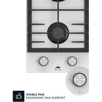 Millen 30 Cm Built In Glass Gas Hob With 2 Sabaf Burners, MGHG 3001 WH