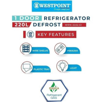 Westpoint 220 Liter Single Door Defrost Refrigerator With Vegetable Drawer, Freezer Box, Wired Shelf, Bottle Storage, Mini Fridge Best For Kitchen, Bedroom, Office, Silver, WRN-222EI
