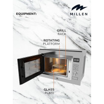 Millen Microwave Oven, 25L, Stainless Steel Finish, Mechanical Control, 900W Microwave Power, 1000W Grill Power, 8 Automatic Programs, MBW 381 SX